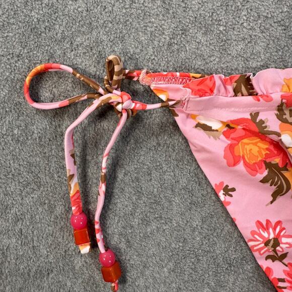 Aerie Floral Ruffle Beaded Tie Bikini Cheeky Bottoms Size Small Pink Orange New - Picture 2 of 10